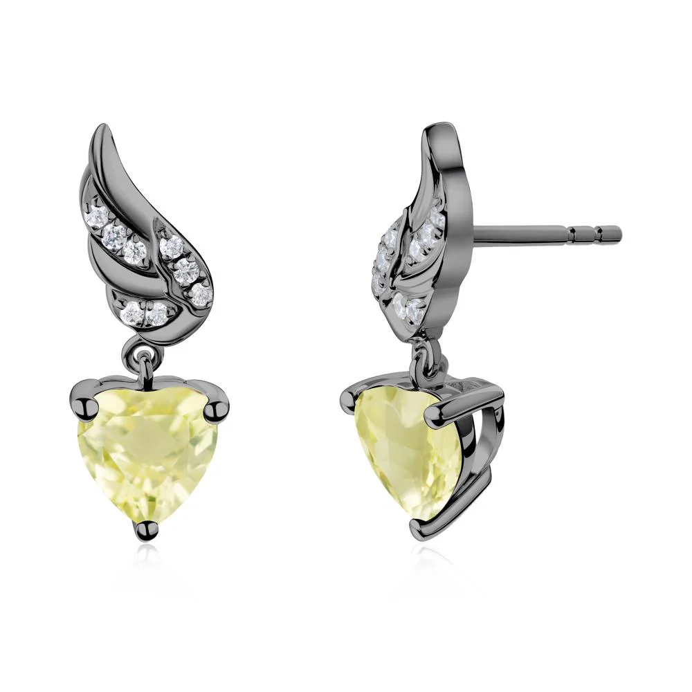 Angel Wing Heart Shaped Lemon Quartz Stud Earrings