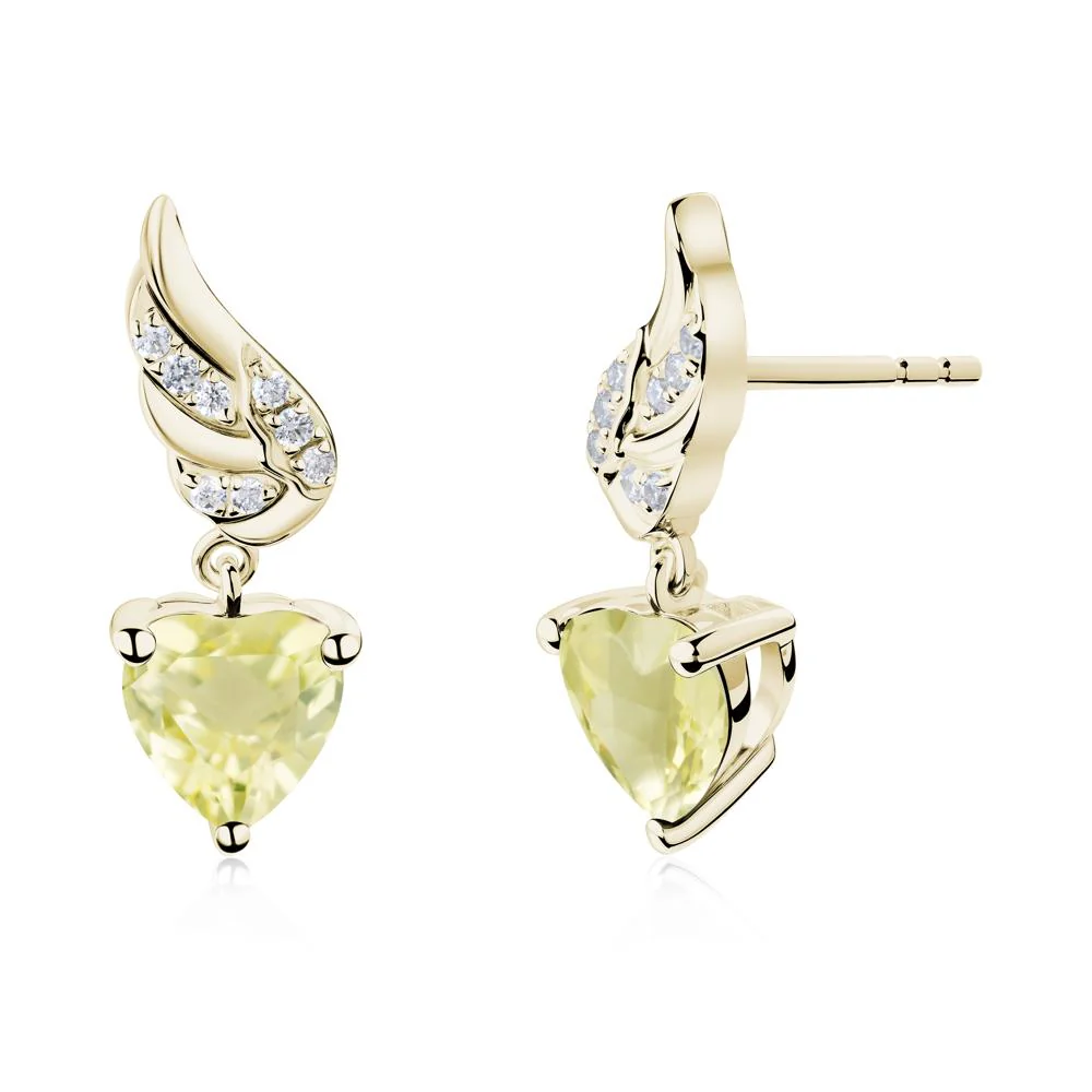 Angel Wing Heart Shaped Lemon Quartz Stud Earrings - Image 6