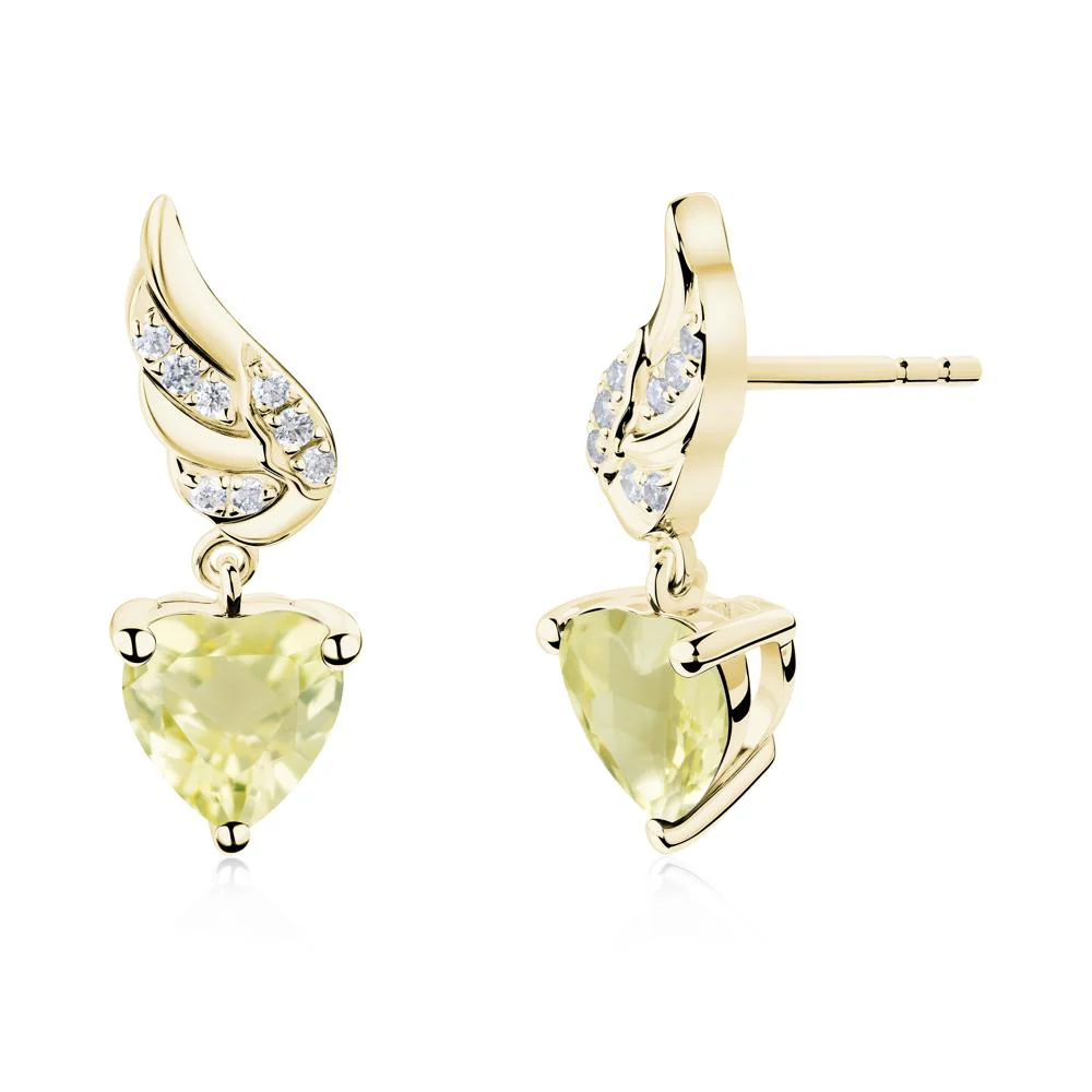 Angel Wing Heart Shaped Lemon Quartz Stud Earrings - Image 8