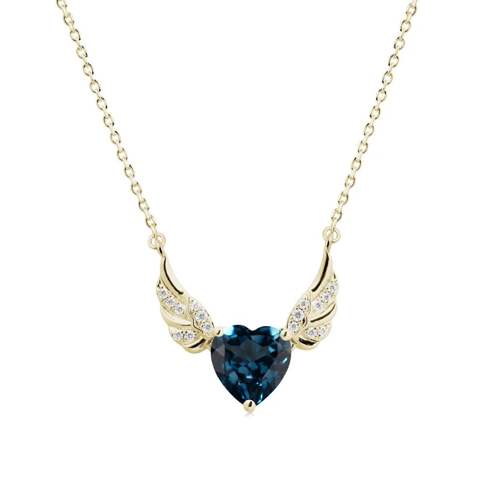 Angel Wing Heart Shaped London Blue Topaz Necklace