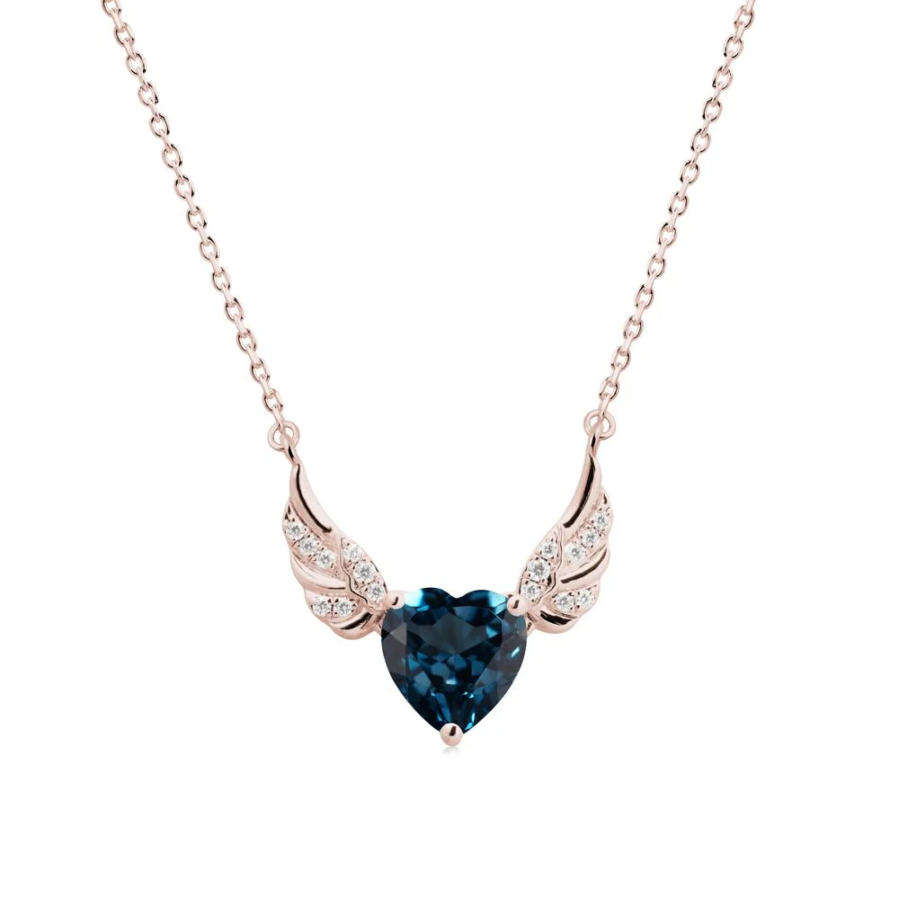 Angel Wing Heart Shaped London Blue Topaz Necklace - Image 2
