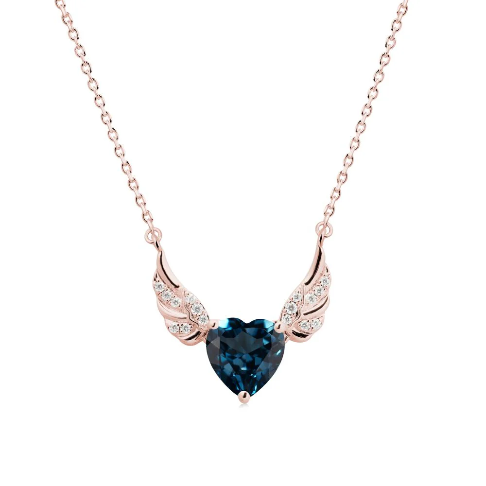 Angel Wing Heart Shaped London Blue Topaz Necklace - Image 4