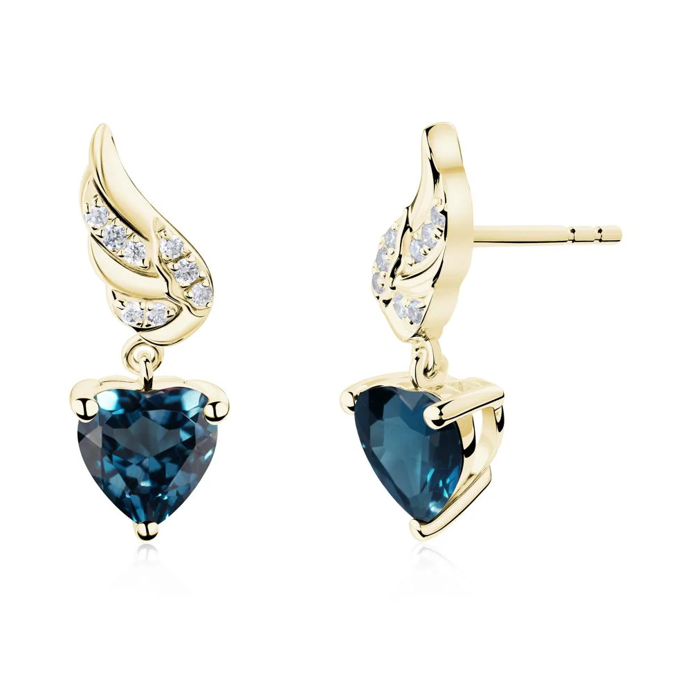 Angel Wing Heart Shaped London Blue Topaz Stud Earrings - Image 5