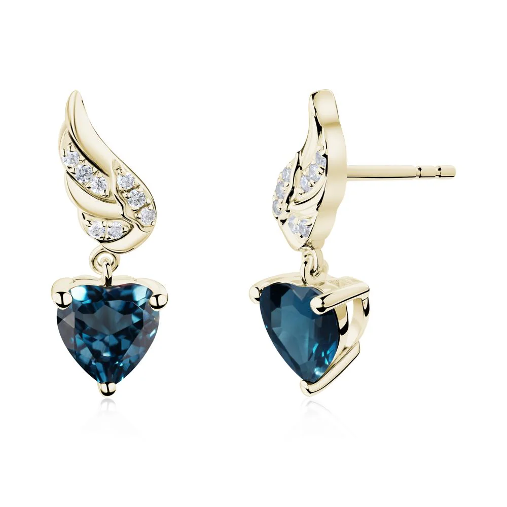 Angel Wing Heart Shaped London Blue Topaz Stud Earrings - Image 8
