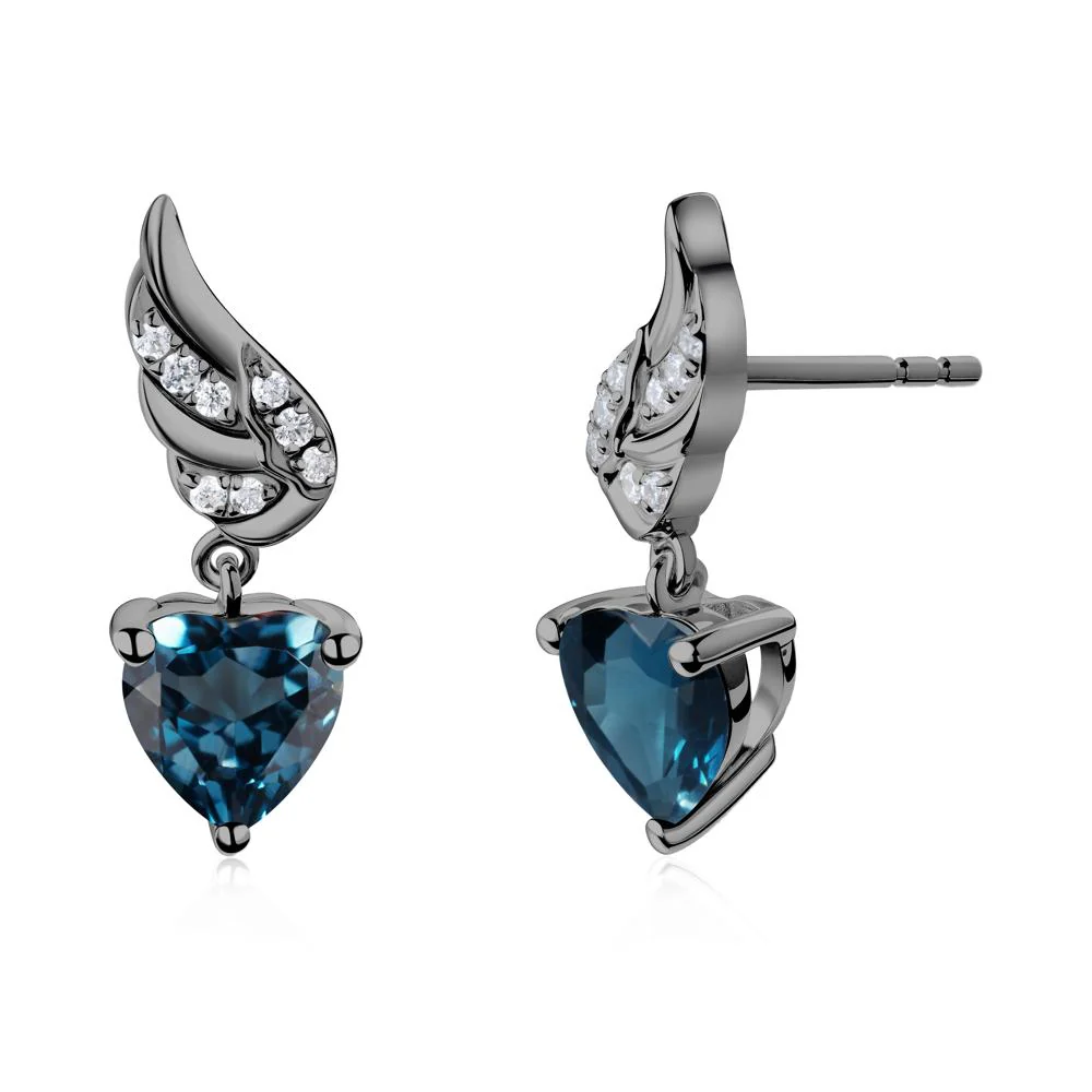 Angel Wing Heart Shaped London Blue Topaz Stud Earrings - Image 9