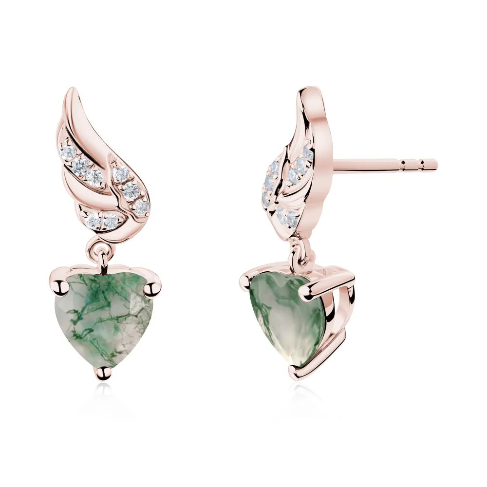Angel Wing Heart Shaped Moss Agate Stud Earrings - Image 5