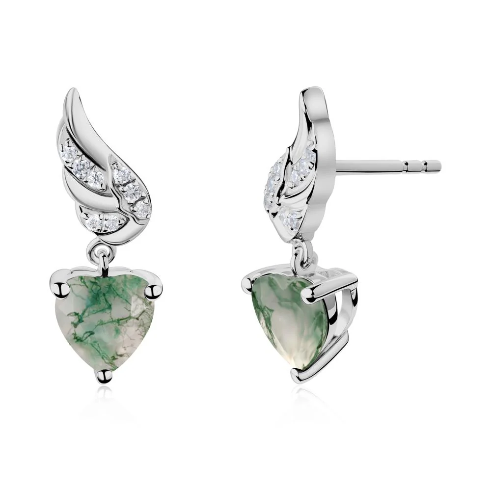 Angel Wing Heart Shaped Moss Agate Stud Earrings - Image 7