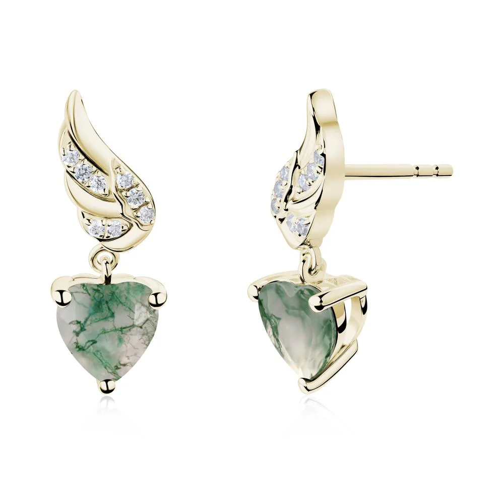 Angel Wing Heart Shaped Moss Agate Stud Earrings - Image 9