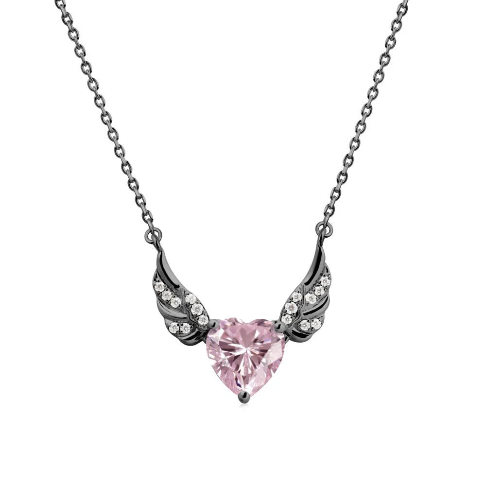 Angel Wing Heart Shaped Pink Cubic Zirconia Necklace