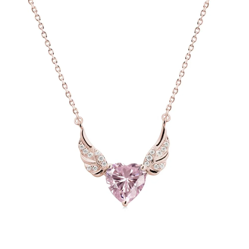 Angel Wing Heart Shaped Pink Cubic Zirconia Necklace - Image 2
