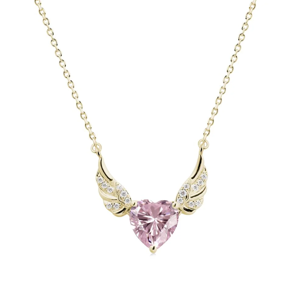 Angel Wing Heart Shaped Pink Cubic Zirconia Necklace - Image 4