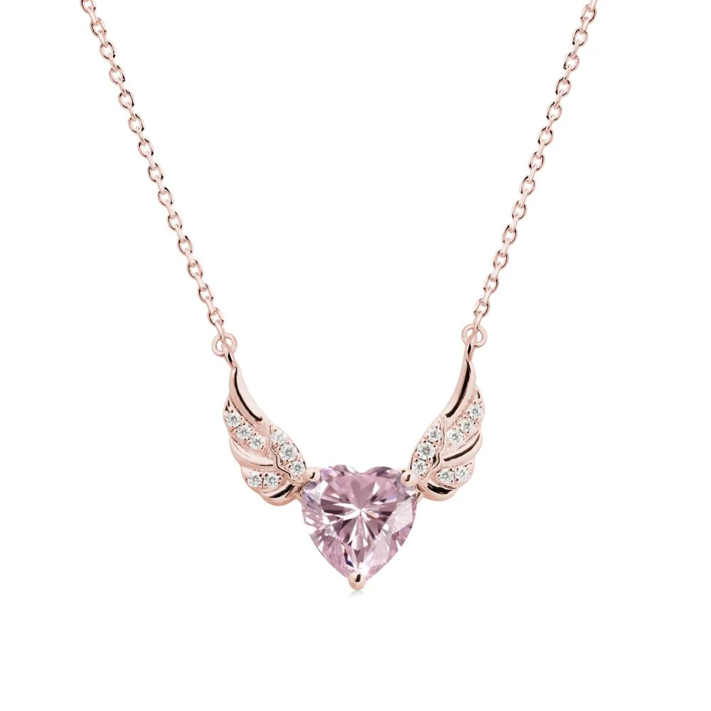 Angel Wing Heart Shaped Pink Cubic Zirconia Necklace - Image 5