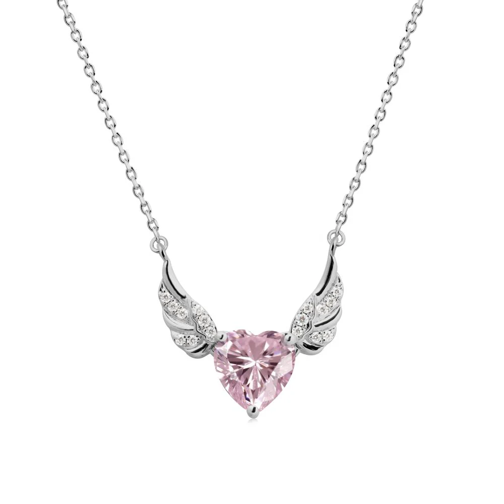 Angel Wing Heart Shaped Pink Cubic Zirconia Necklace - Image 8