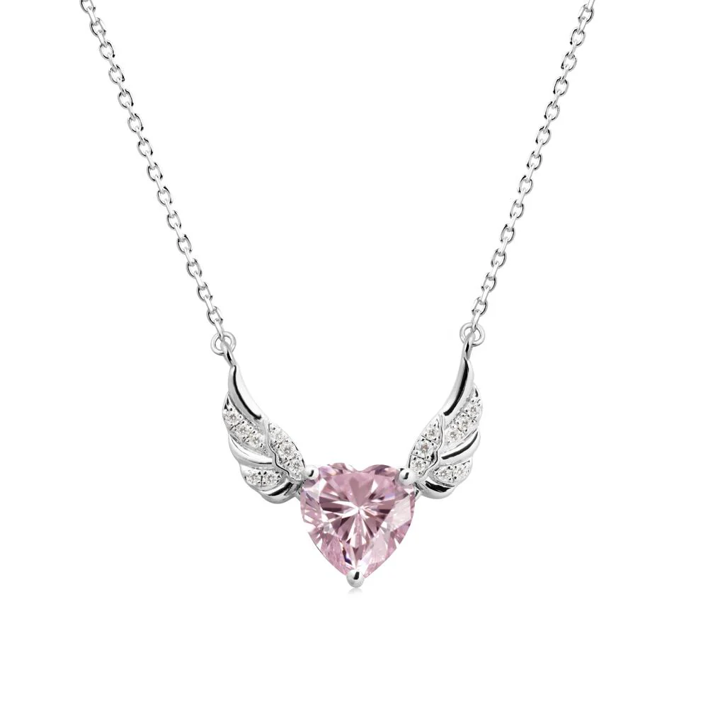 Angel Wing Heart Shaped Pink Cubic Zirconia Necklace - Image 9