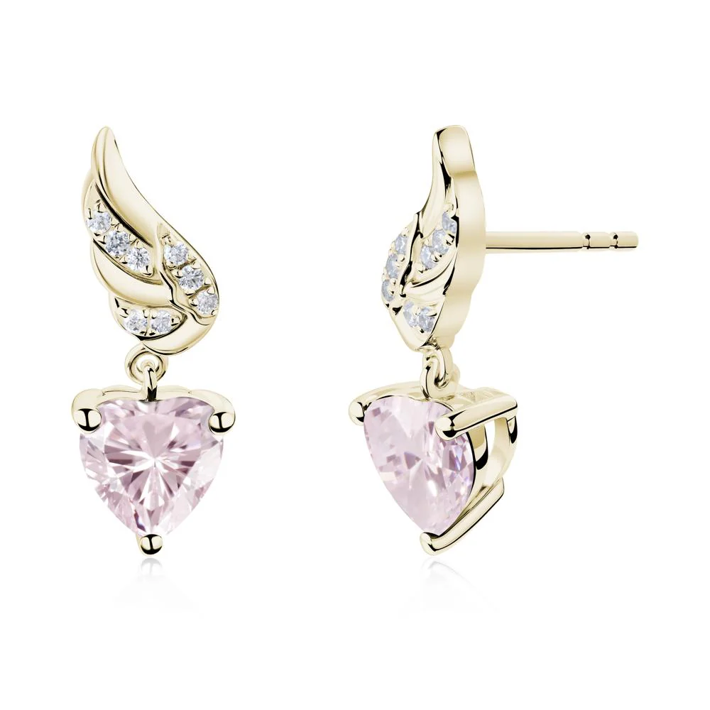 Angel Wing Heart Shaped Pink Cubic Zirconia Stud Earrings