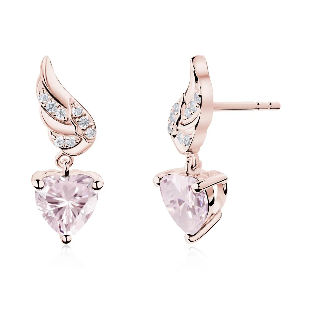 Angel Wing Heart Shaped Pink Cubic Zirconia Stud Earrings - Image 2
