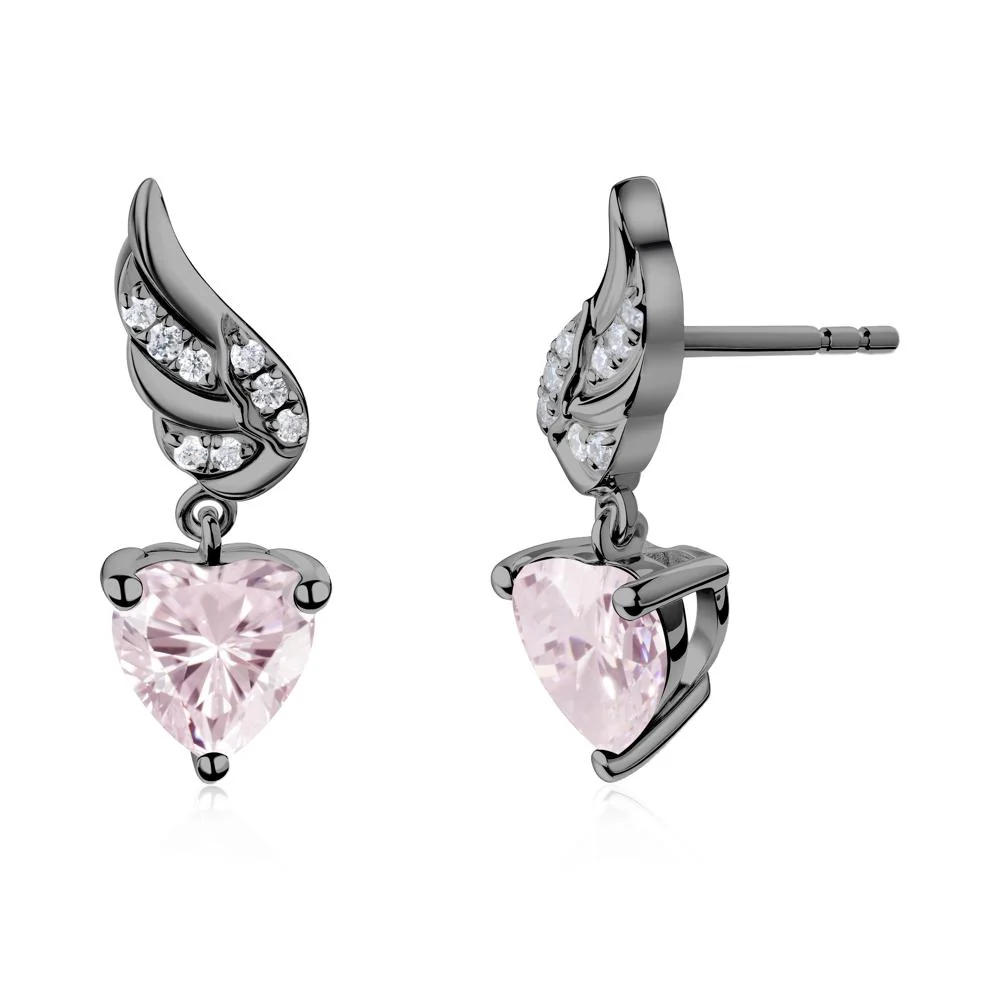 Angel Wing Heart Shaped Pink Cubic Zirconia Stud Earrings - Image 4