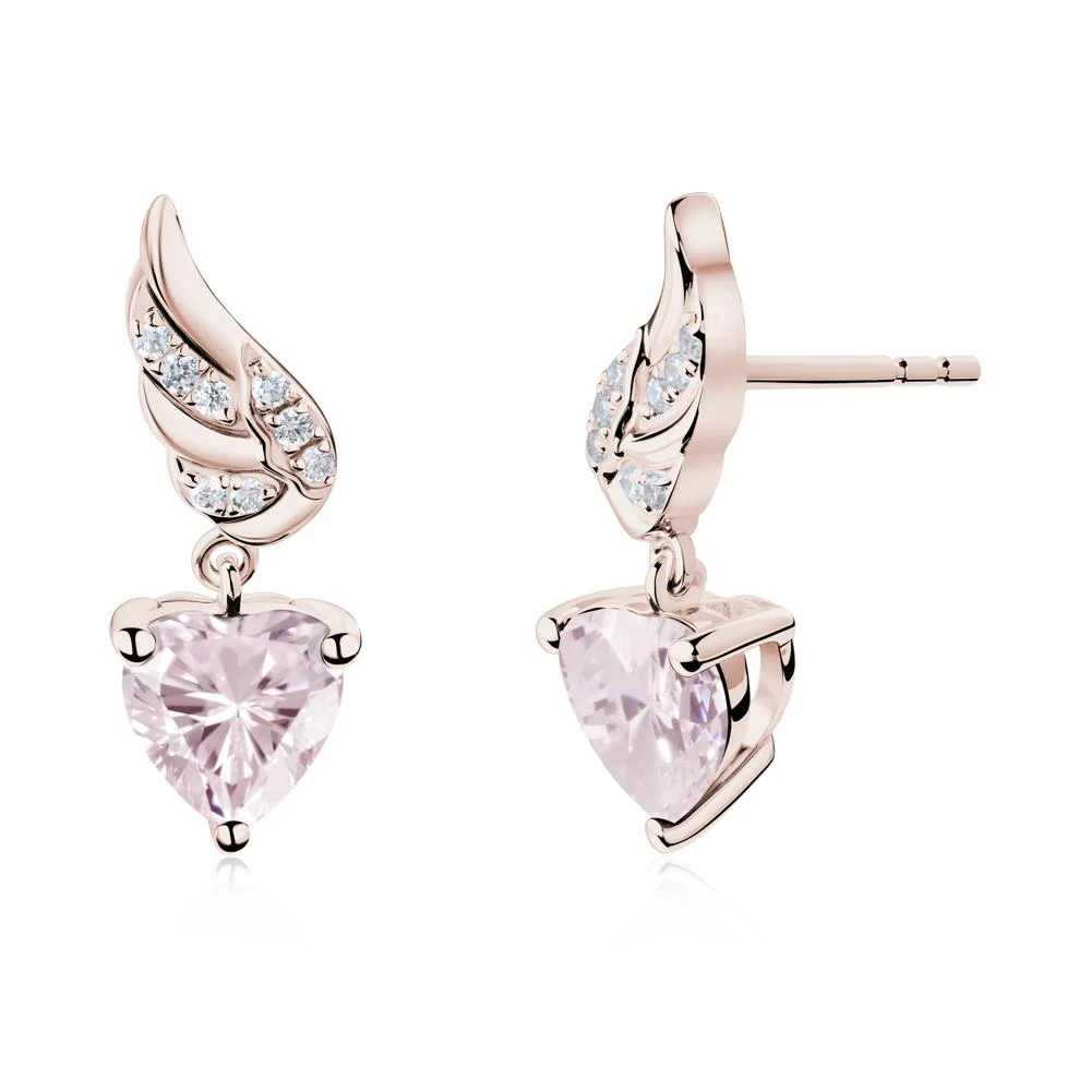 Angel Wing Heart Shaped Pink Cubic Zirconia Stud Earrings - Image 5