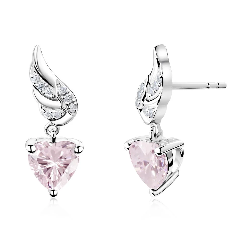Angel Wing Heart Shaped Pink Cubic Zirconia Stud Earrings - Image 6