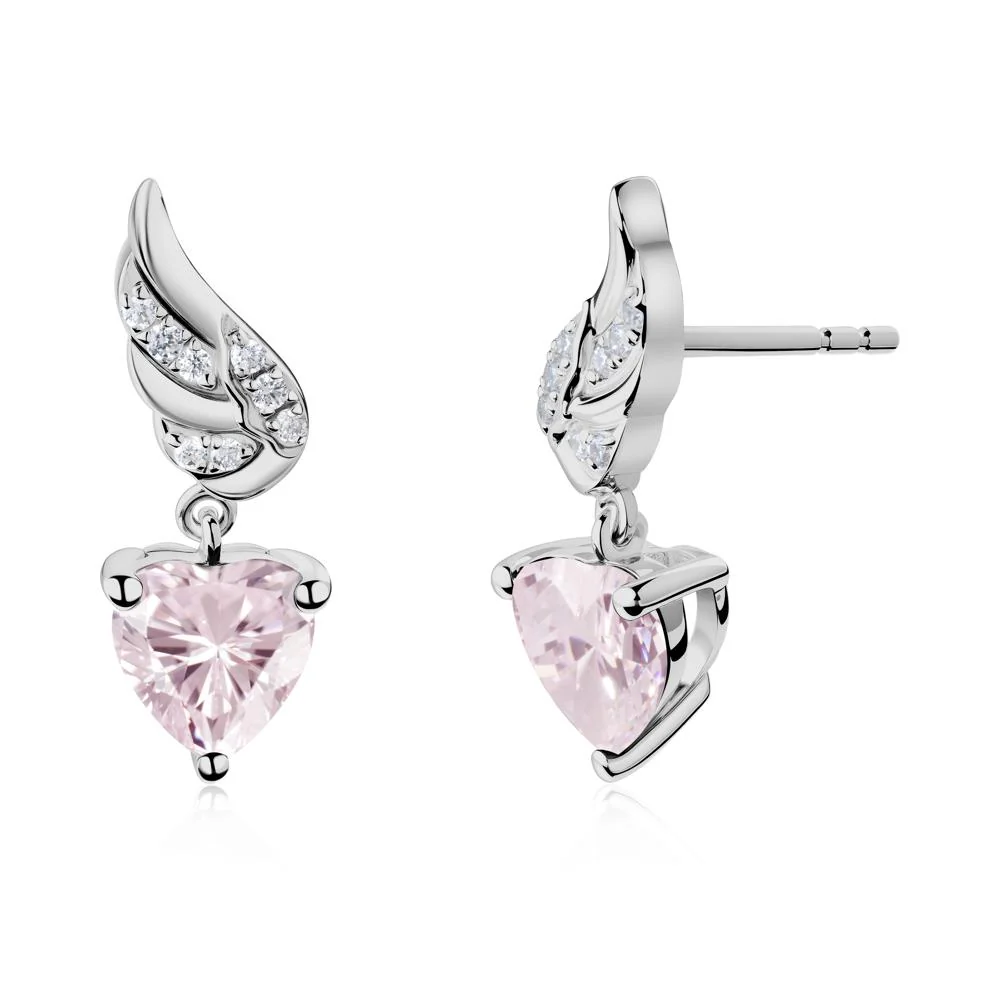 Angel Wing Heart Shaped Pink Cubic Zirconia Stud Earrings - Image 7
