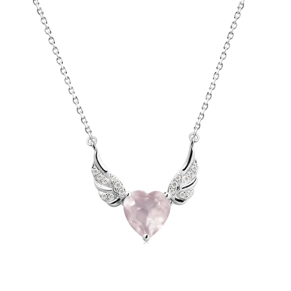 Angel Wing Heart Shaped Rose Quartz Necklace