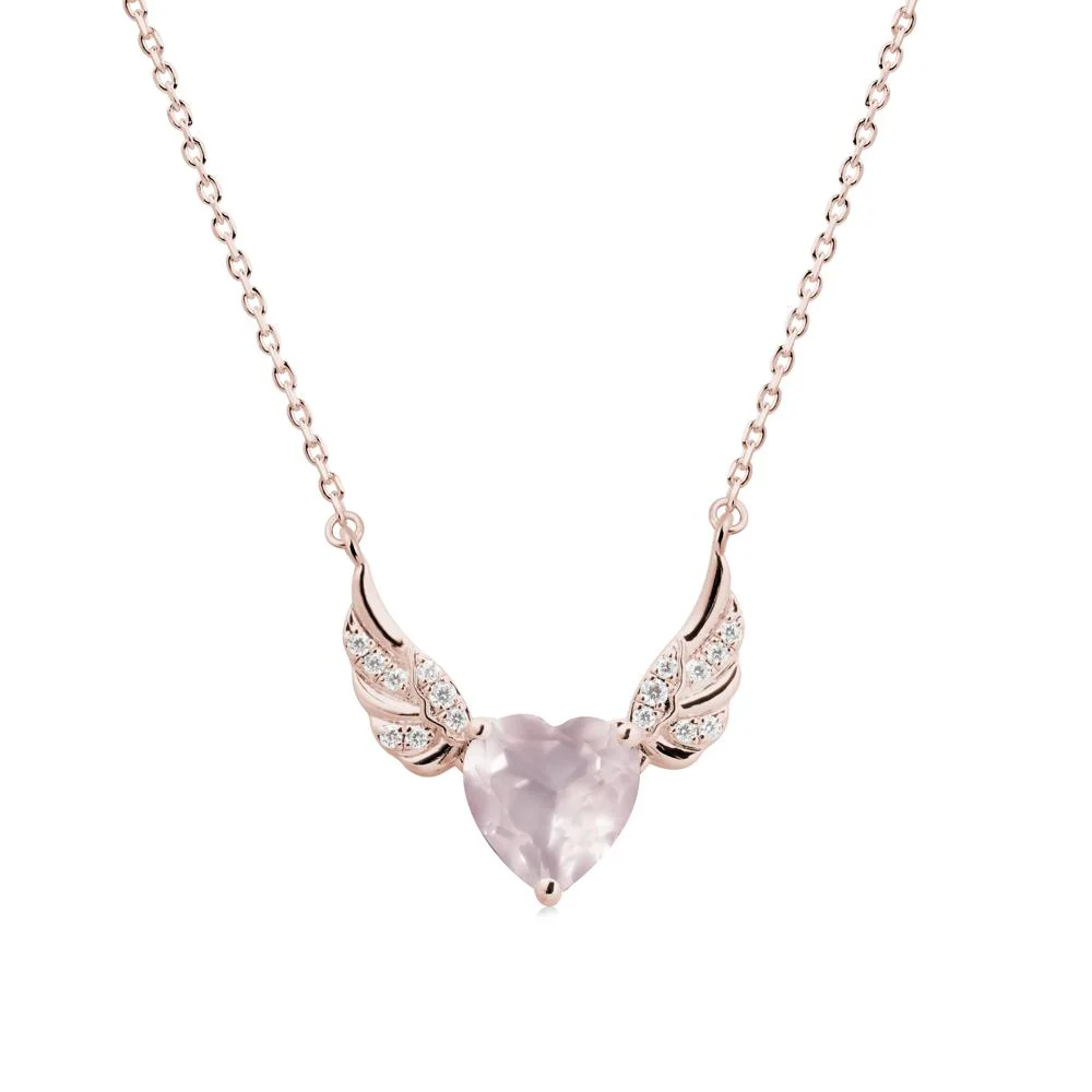 Angel Wing Heart Shaped Rose Quartz Necklace - Image 2