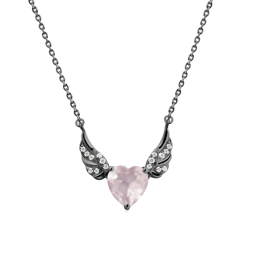 Angel Wing Heart Shaped Rose Quartz Necklace - Image 8