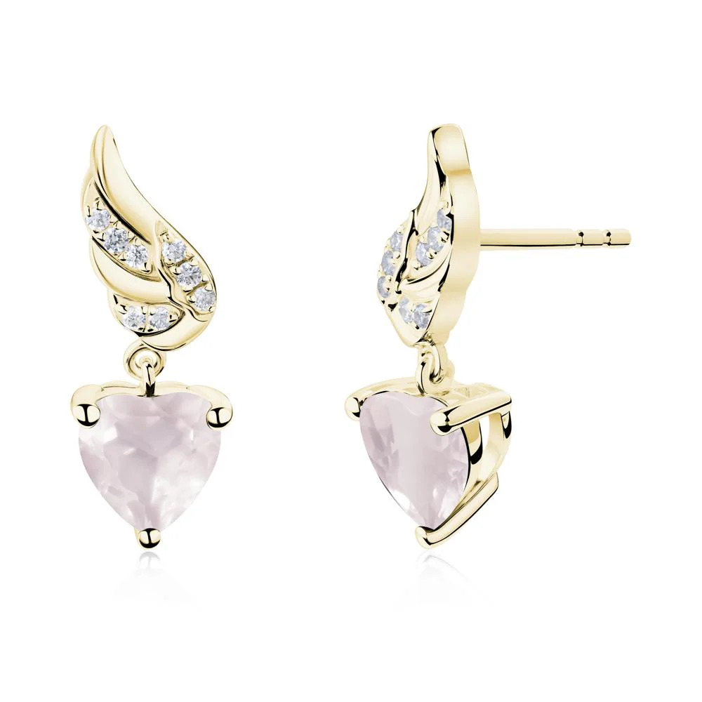 Angel Wing Heart Shaped Rose Quartz Stud Earrings - Image 3