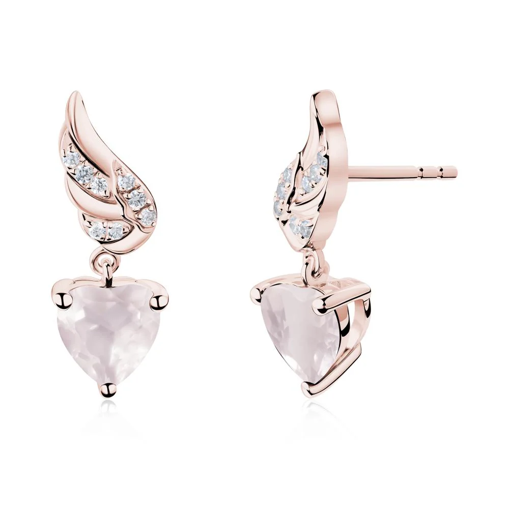 Angel Wing Heart Shaped Rose Quartz Stud Earrings - Image 5