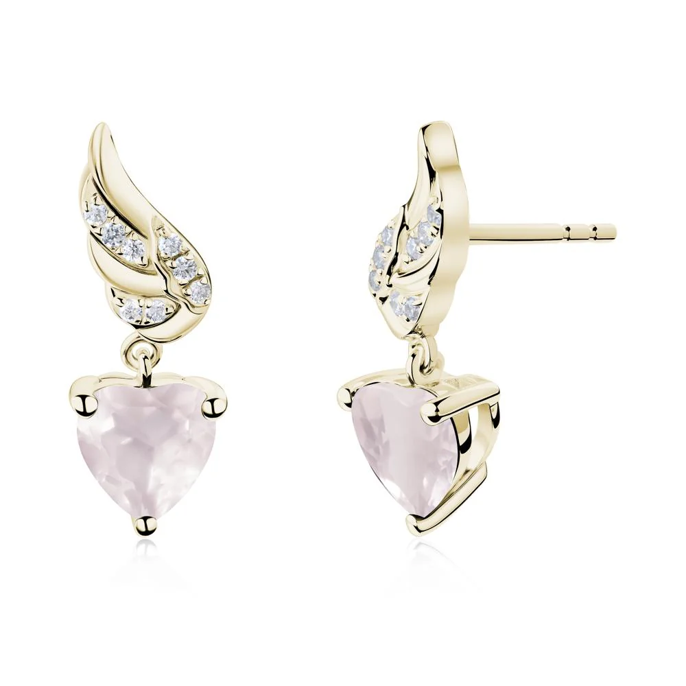 Angel Wing Heart Shaped Rose Quartz Stud Earrings - Image 6