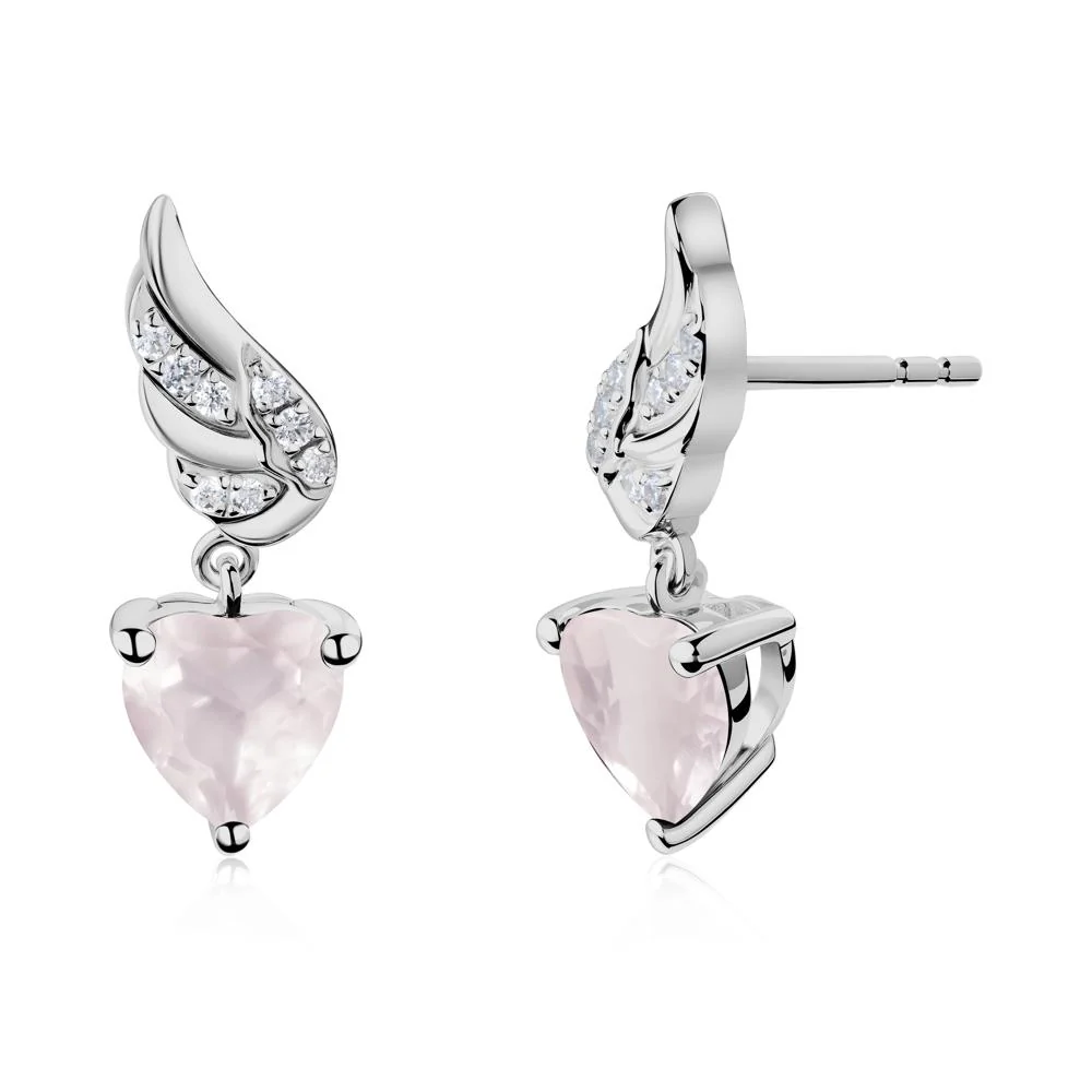 Angel Wing Heart Shaped Rose Quartz Stud Earrings - Image 7