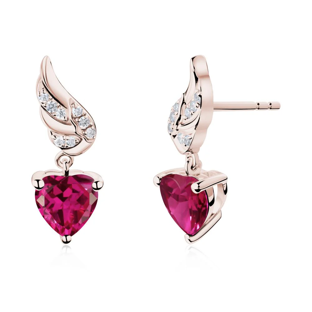 Angel Wing Heart Shaped Ruby Stud Earrings