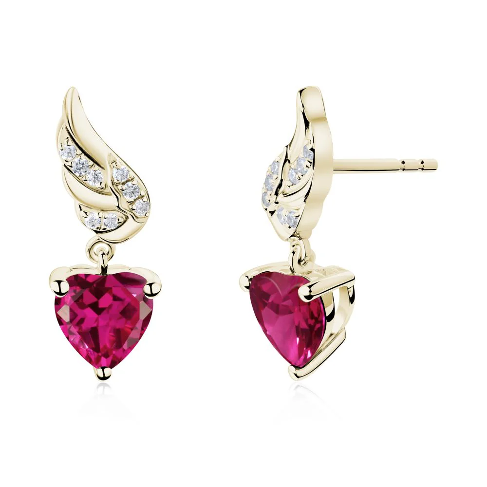 Angel Wing Heart Shaped Ruby Stud Earrings - Image 6