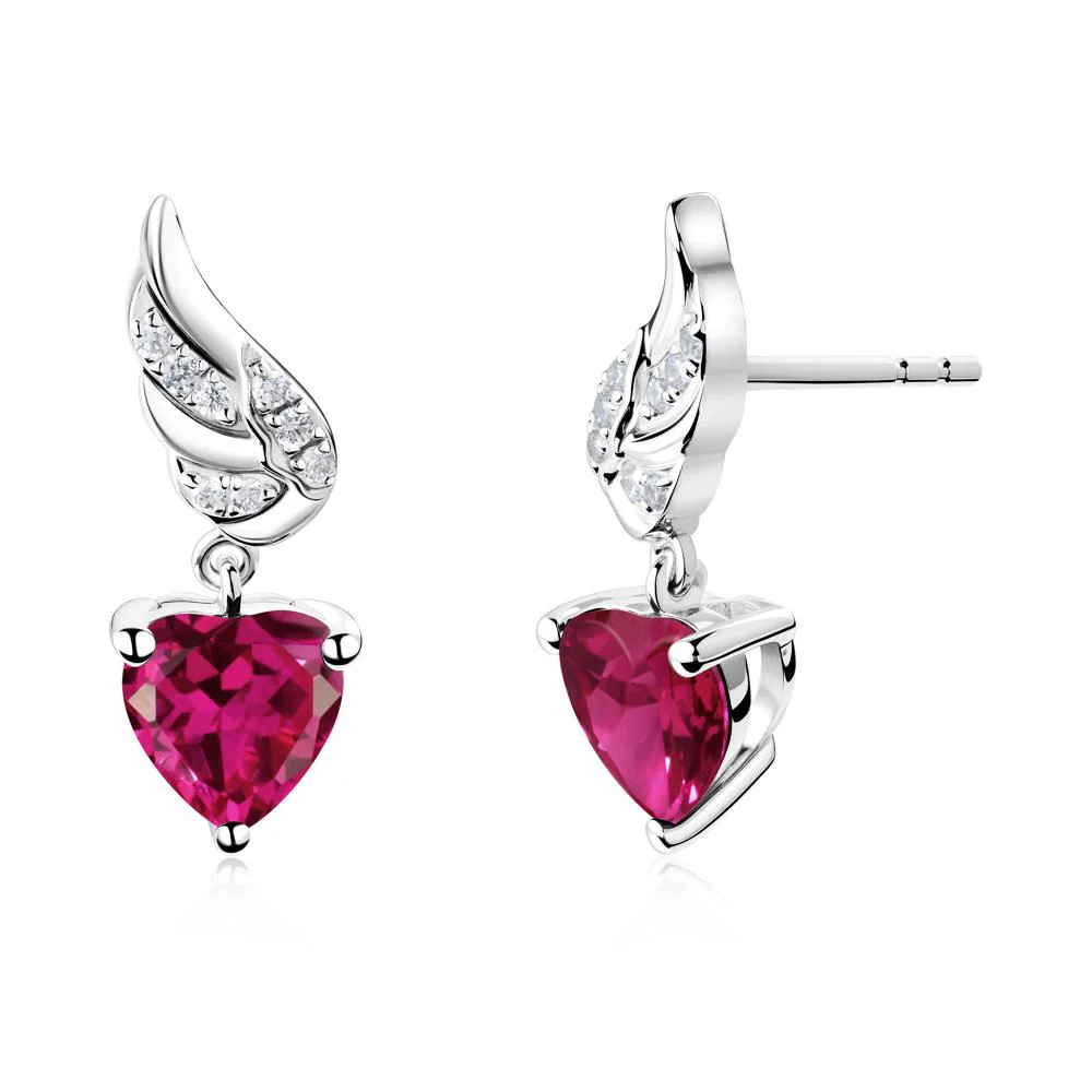 Angel Wing Heart Shaped Ruby Stud Earrings - Image 8