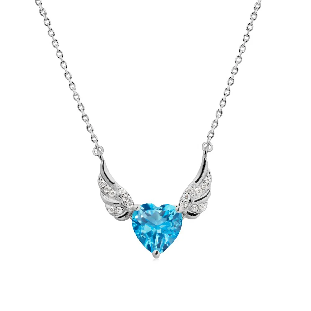 Angel Wing Heart Shaped Swiss Blue Topaz Necklace