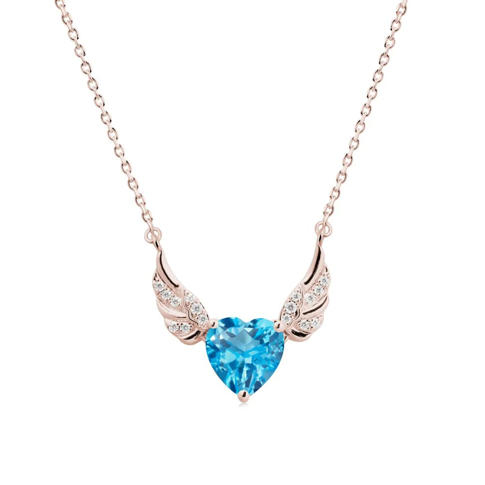 Angel Wing Heart Shaped Swiss Blue Topaz Necklace - Image 2