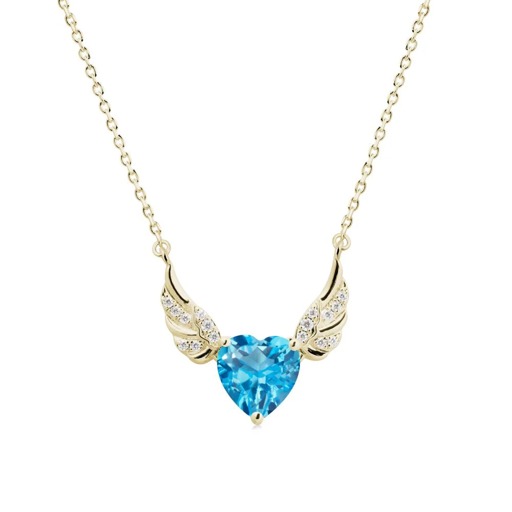 Angel Wing Heart Shaped Swiss Blue Topaz Necklace - Image 4
