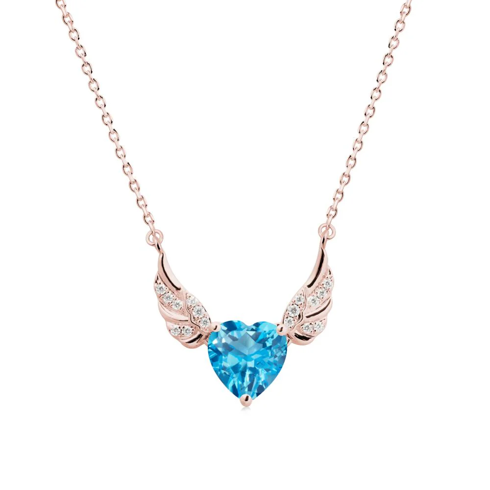 Angel Wing Heart Shaped Swiss Blue Topaz Necklace - Image 5