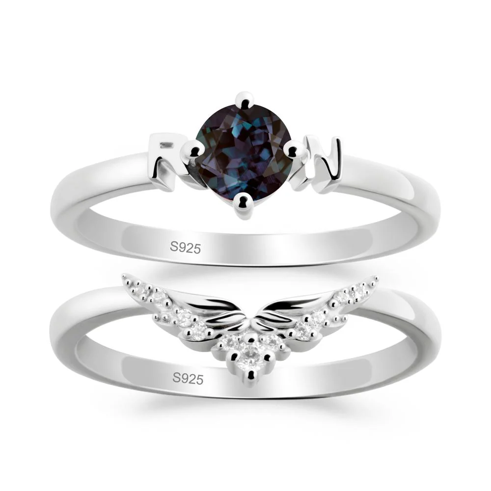 Angel Wings Alexandrite Wedding Ring Set - Image 7