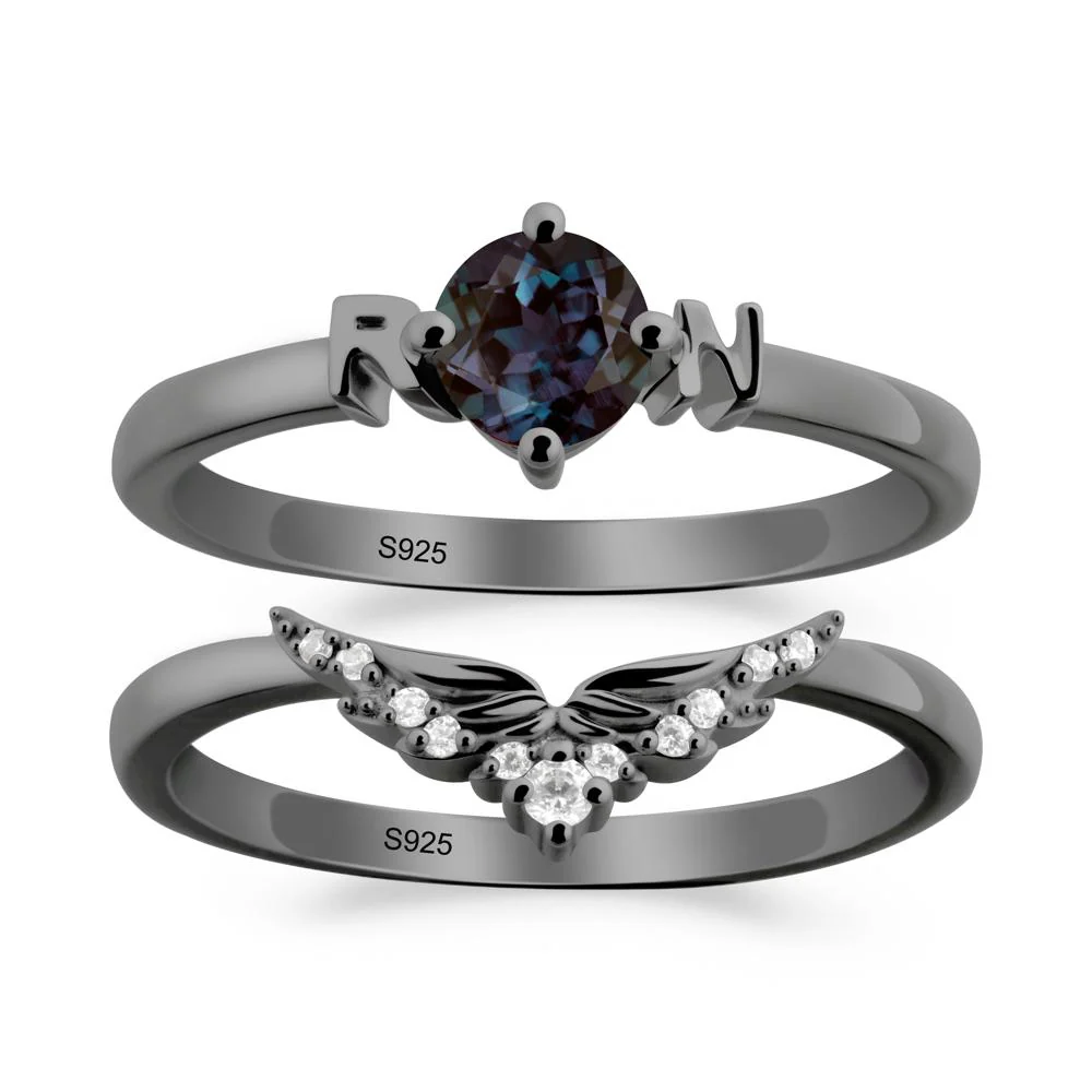 Angel Wings Alexandrite Wedding Ring Set - Image 8