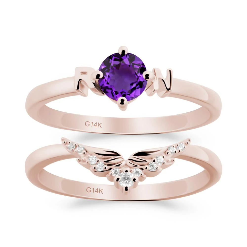 Angel Wings Amethyst Wedding Ring Set - Image 3