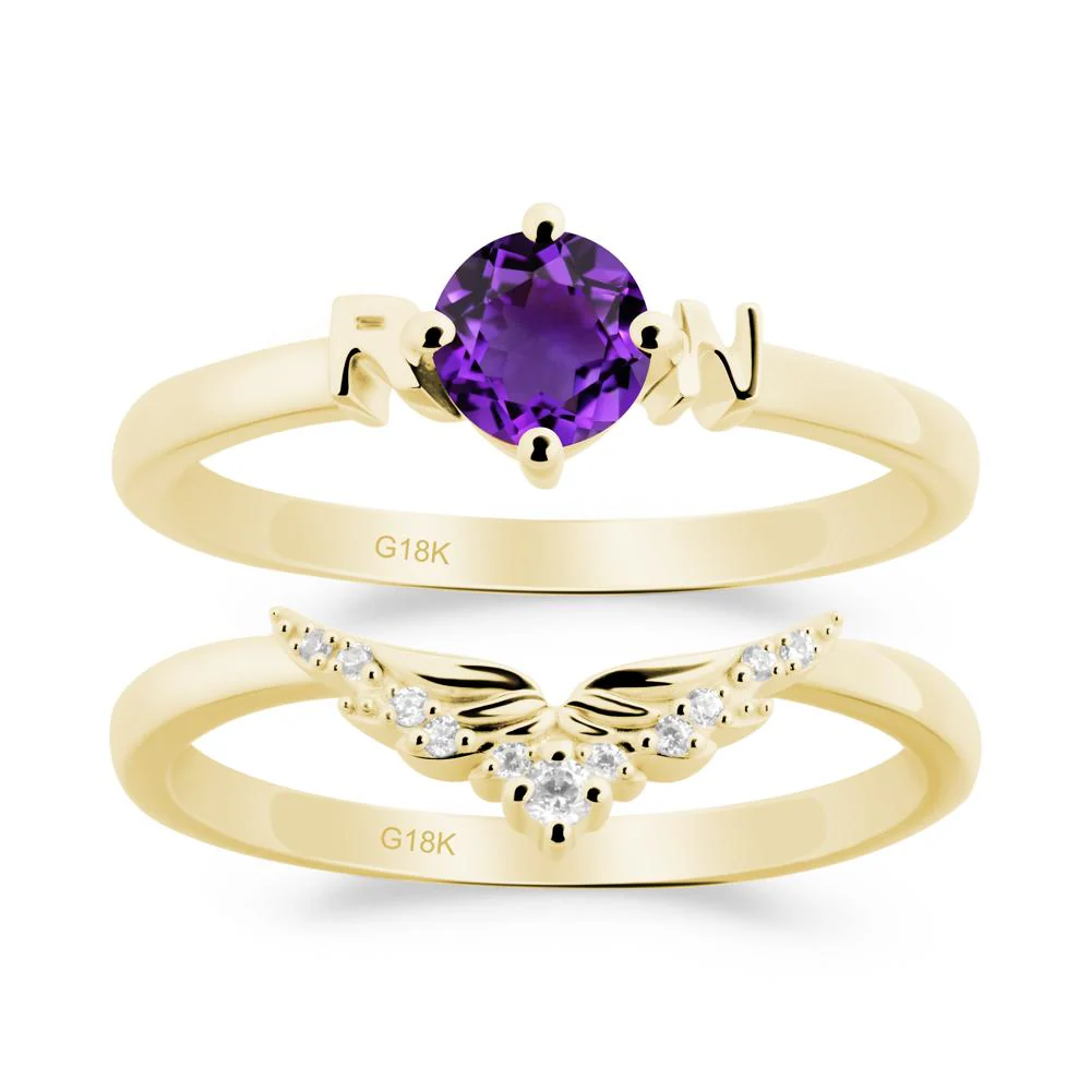 Angel Wings Amethyst Wedding Ring Set - Image 6