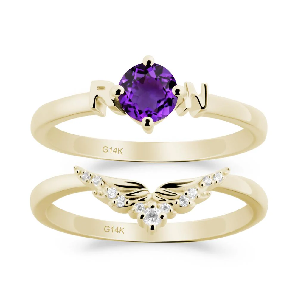 Angel Wings Amethyst Wedding Ring Set - Image 7