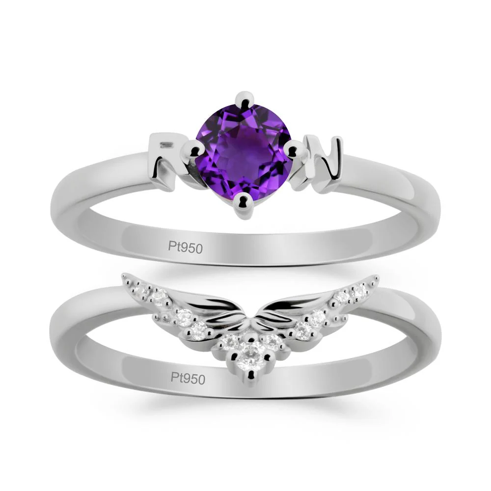Angel Wings Amethyst Wedding Ring Set - Image 9