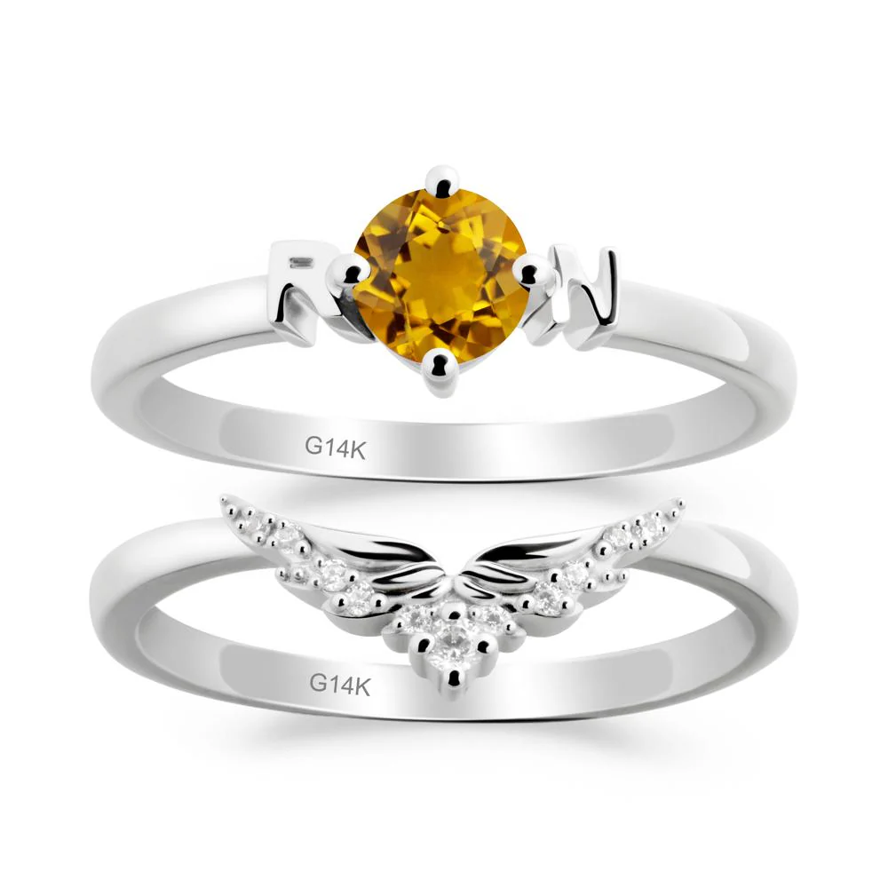 Angel Wings Citrine Wedding Ring Set - Image 2