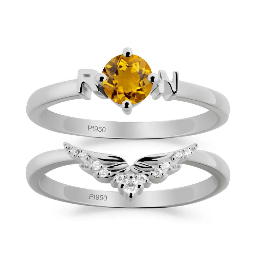 Angel Wings Citrine Wedding Ring Set - Image 3