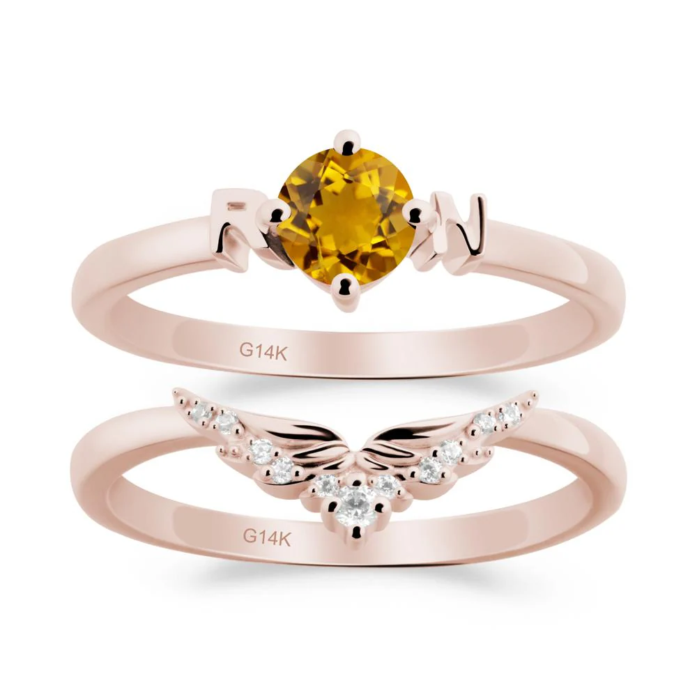Angel Wings Citrine Wedding Ring Set - Image 4