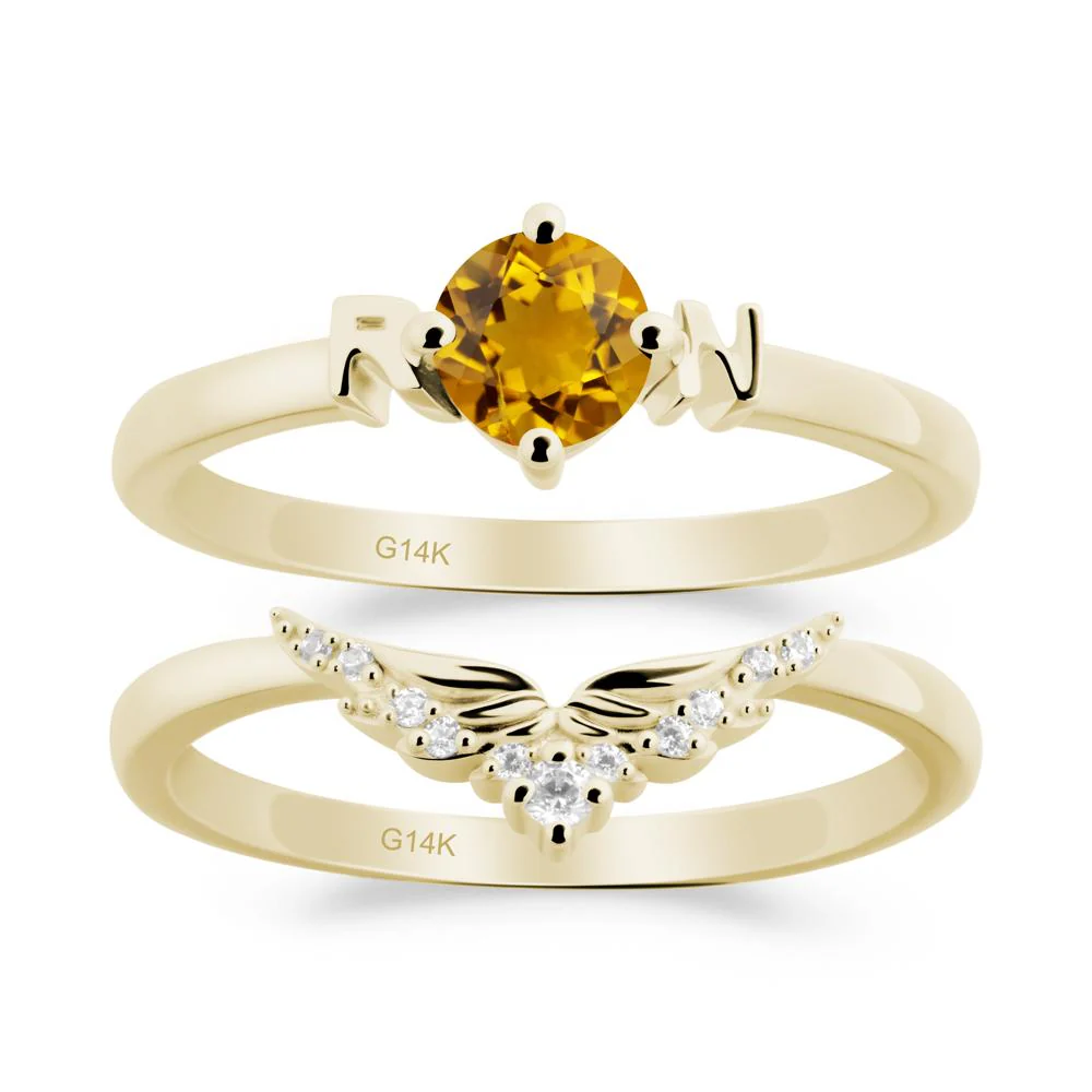 Angel Wings Citrine Wedding Ring Set - Image 7
