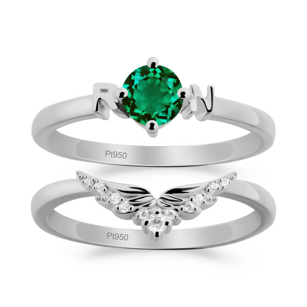 Angel Wings Emerald Wedding Ring Set