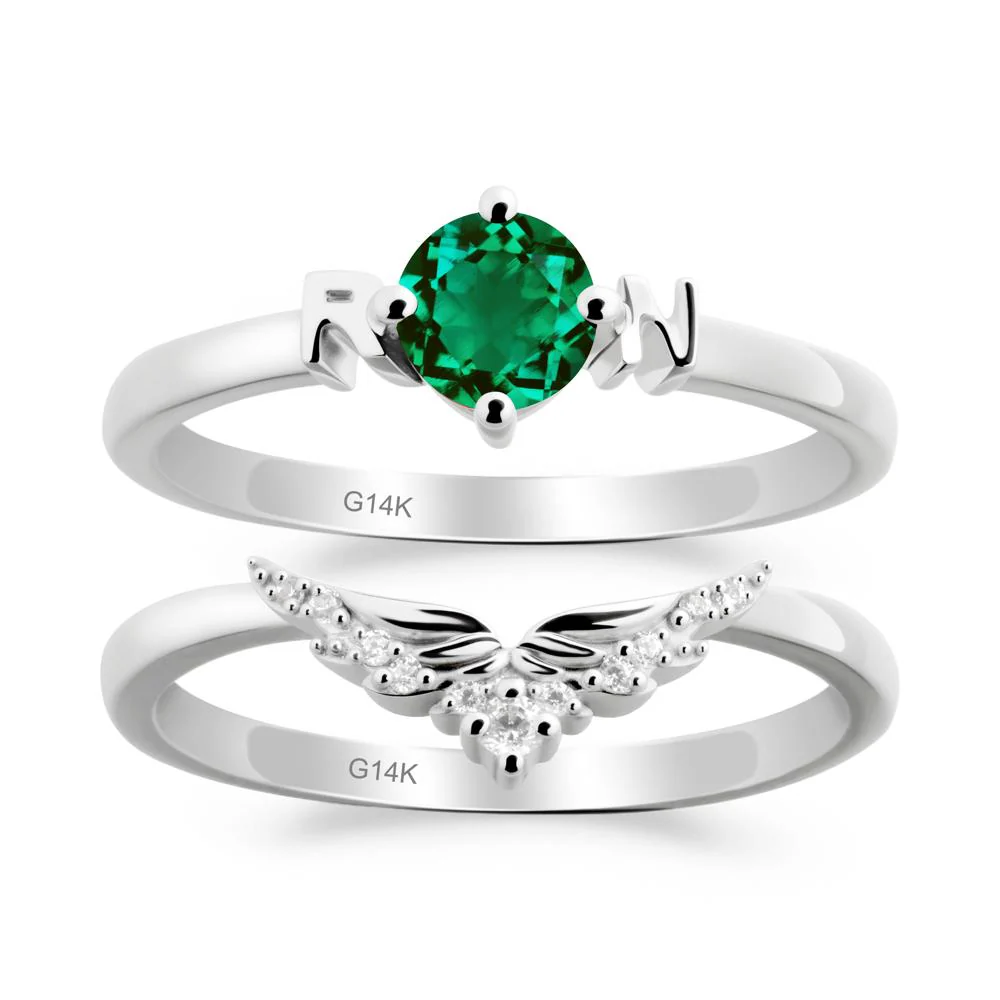 Angel Wings Emerald Wedding Ring Set - Image 6